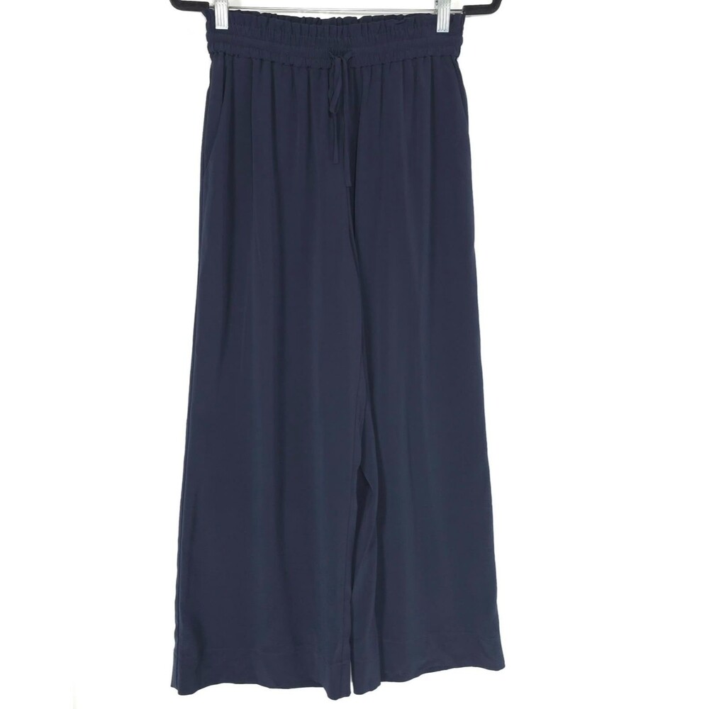 CO COLLECTION Women's Pants SMALL Wide Leg Navy Elastic Waist FABRIC JAPANESE - Picture 1 of 11